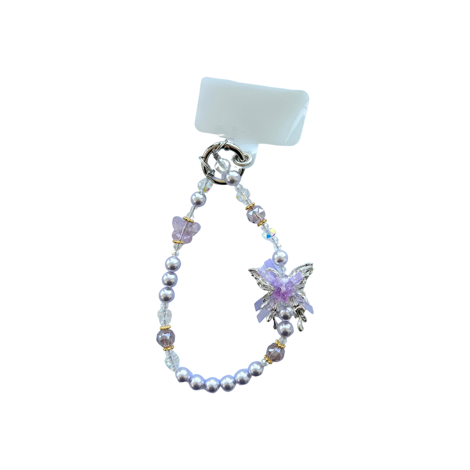 بند موبایل مدل پروانه یاسی| خرید بند و آویز تزئینی موبایل